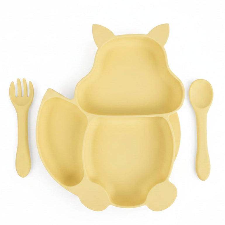 Ensemble Assiette a ventouse avec Cuillière et fourchette, en Silicone Anti-Dégat