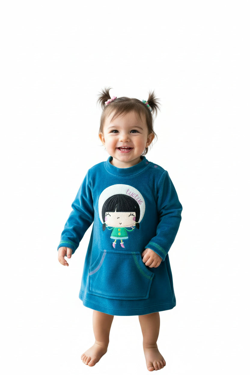 Robe Douce bébé – Bleu tendre & personnage brodé