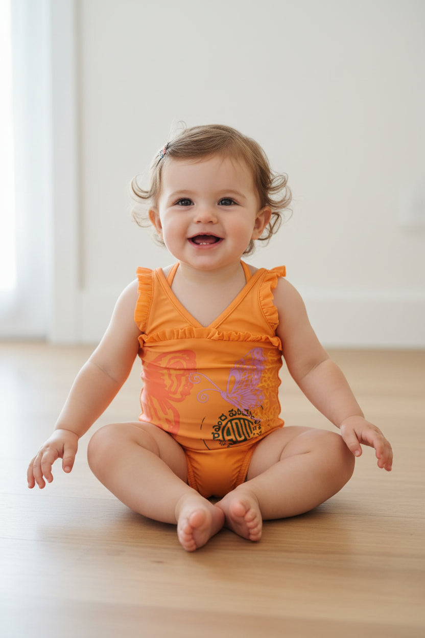 Maillot de Bain Orange Motif Papillons