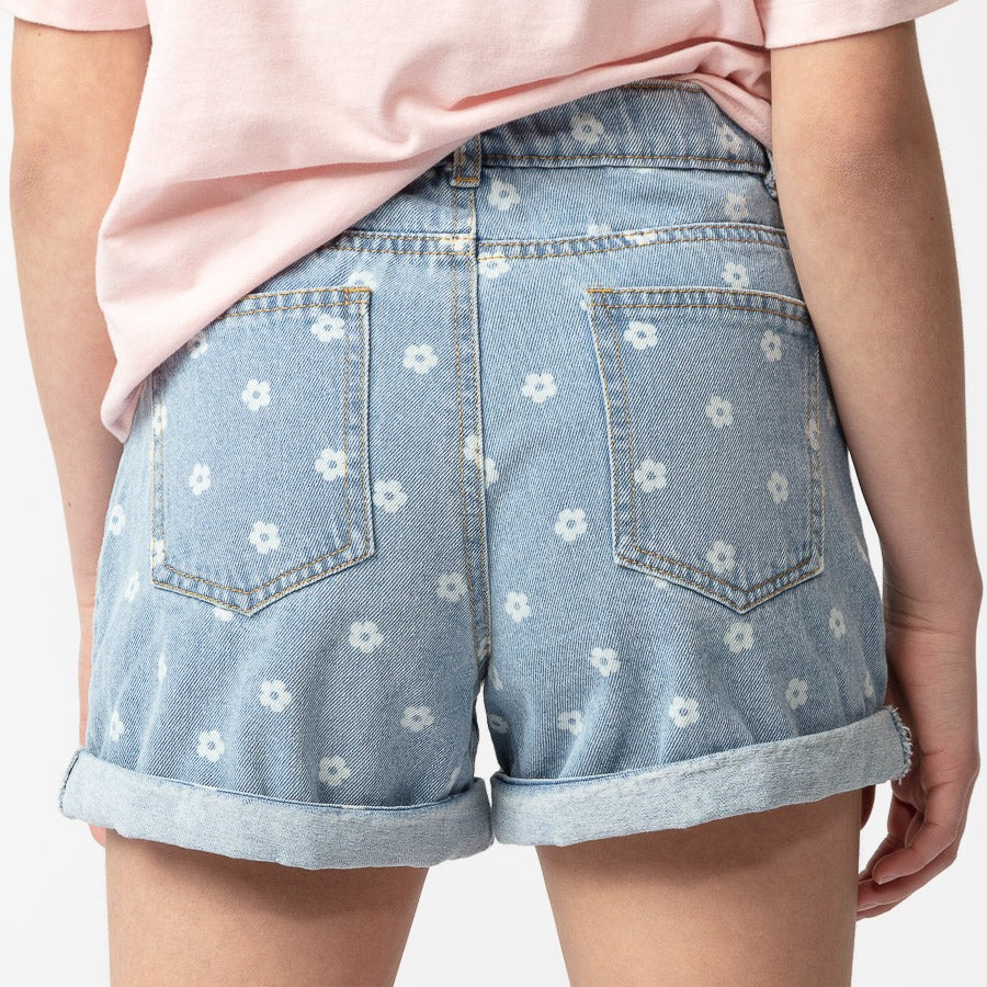Short jeans à fleurs