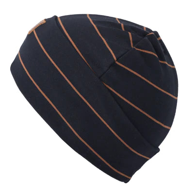 Tuque en coton L&P RAYÉ NOIR/CARAMEL
