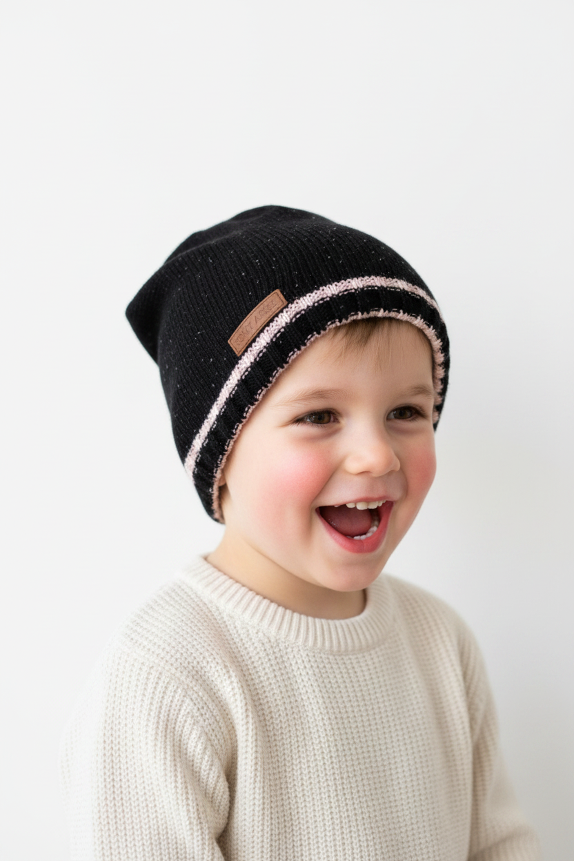 Tuque Tricot Noir & rose