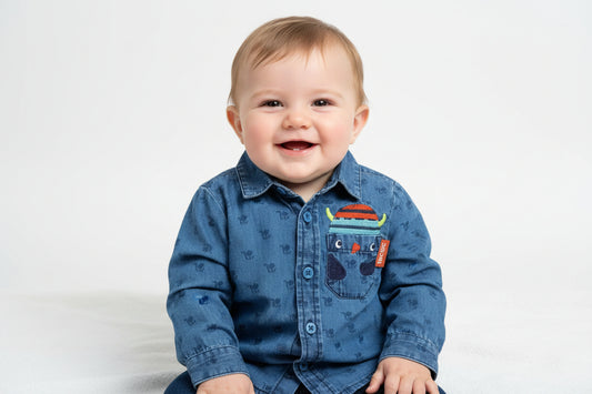 Chemise jeans bleu petit pingouin