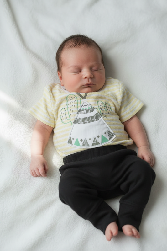 Chandail bébé – Rayures douces & motif tipi