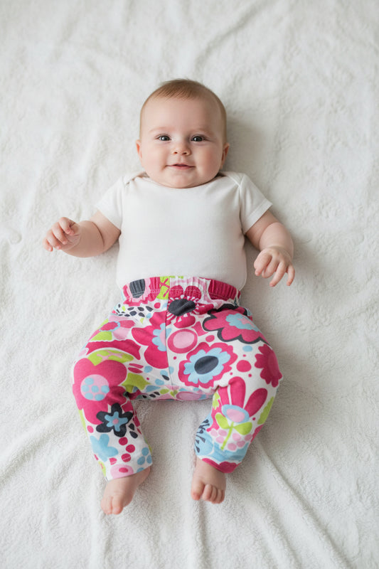 Legging motif fleurs Rose & Bleu + Écusson d'une Fraise