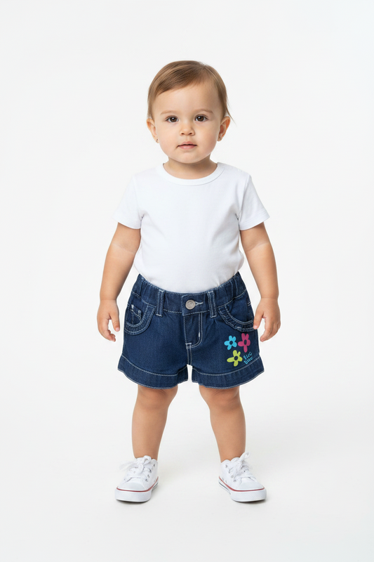 Shorts en jeans, fleurs imprimé