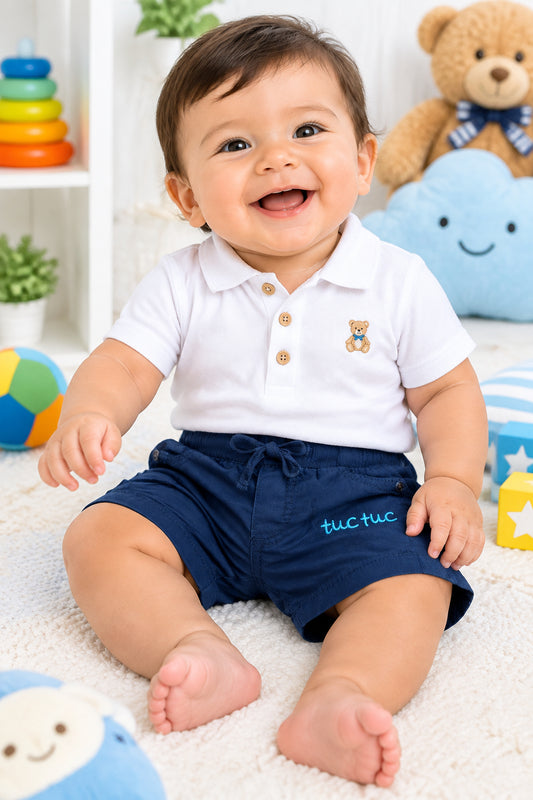 Shorts Bleu Marin Brodé Tuctuc