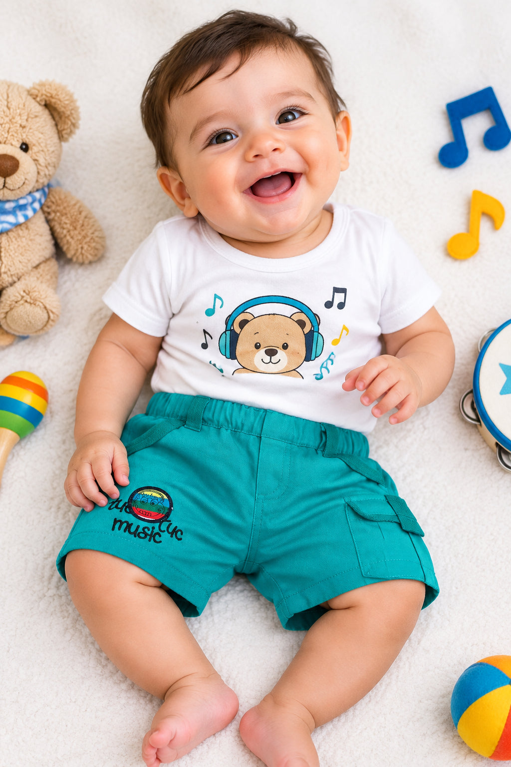 Shorts Turquoise Écusson Music Tuctuc