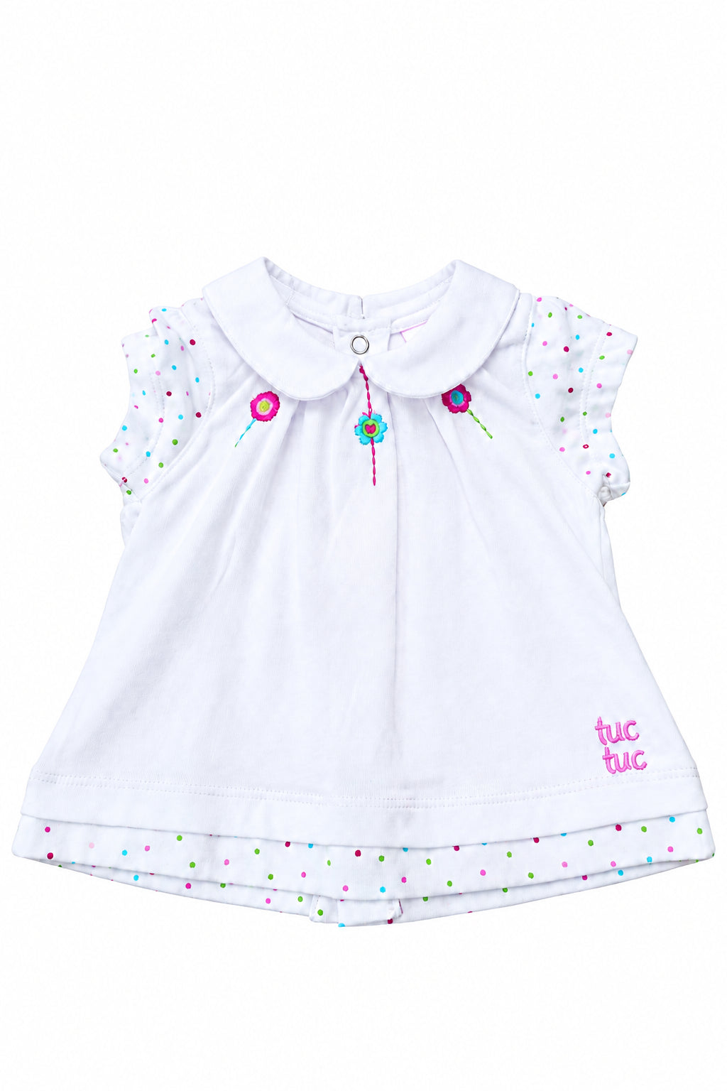 Robe blanche a Col et broderie coeur et fleurs