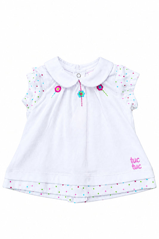 Robe blanche a Col et broderie coeur et fleurs