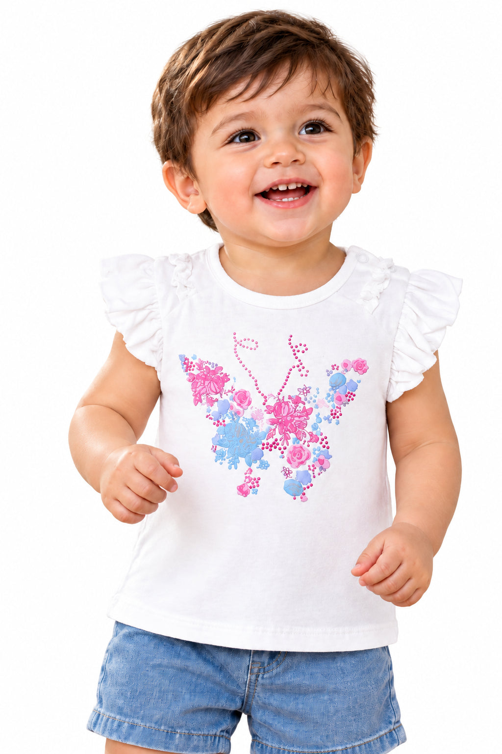 Papillon en fleurs avec manches volantes