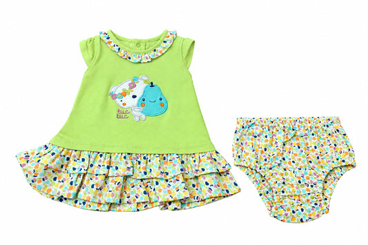 Ensemble Robe avec volants motif petit ours polaire et poire