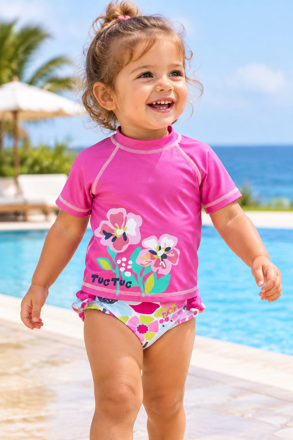 Maillot rose fleuri