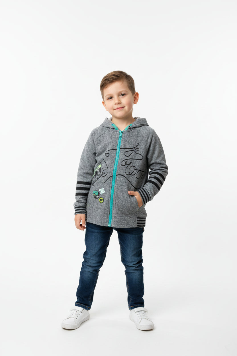Veste Grise zip Turquoise