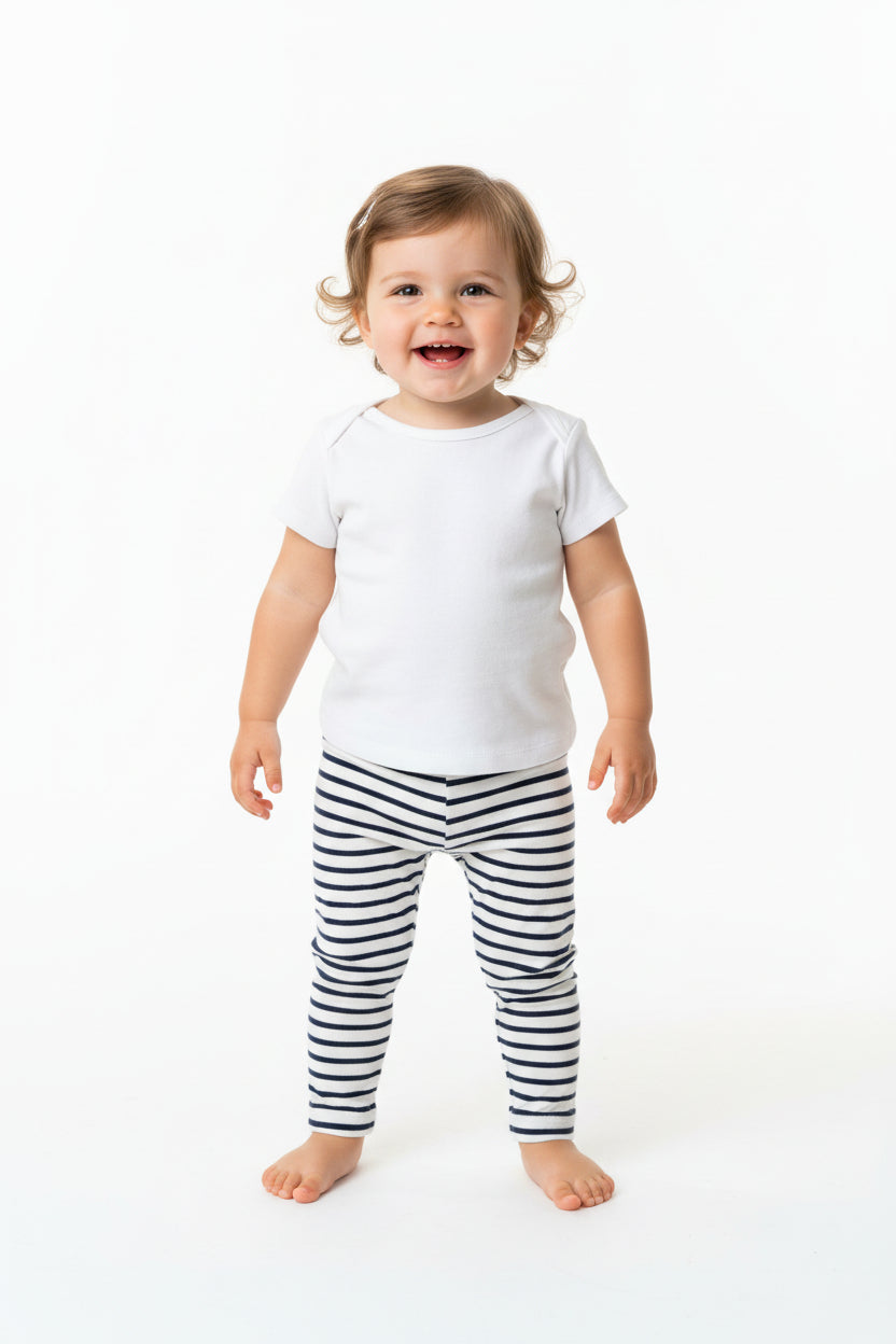 Legging rayé bleu marin et blanc