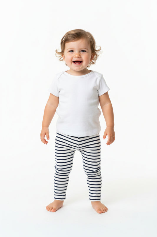 Legging rayé bleu marin et blanc