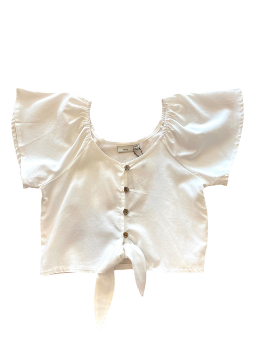 Blouse uni blanche avec cordon
