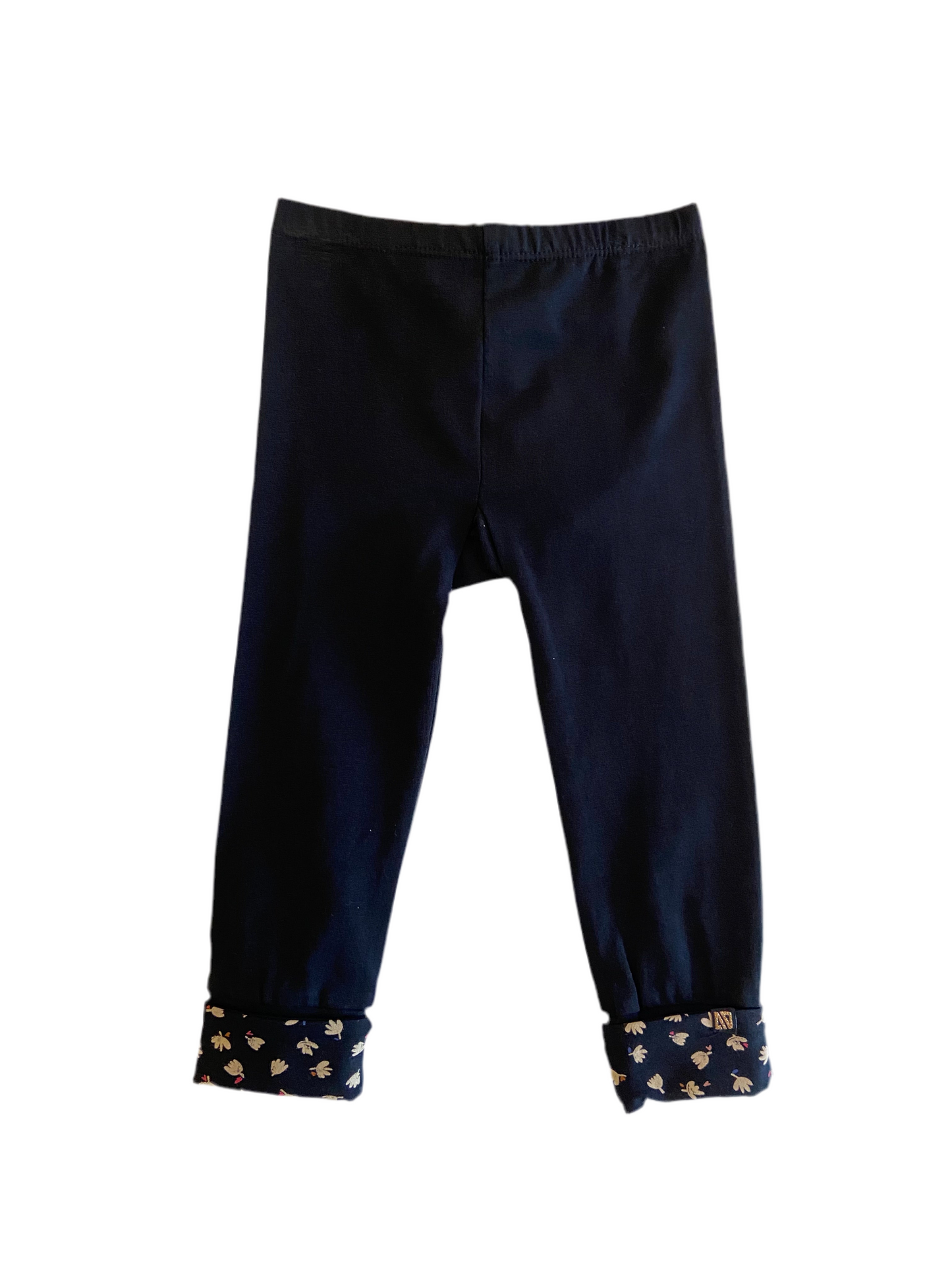 Legging noir rebord fleur beige