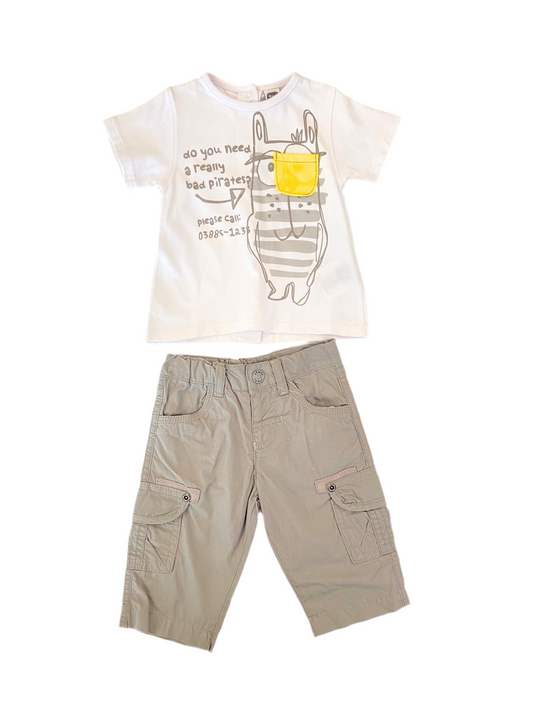 Ensemble t-shirt blanc monstre et pantalon gris