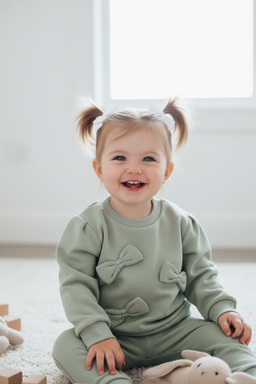 Coton ouaté vert avec trois boucles sur le devant
