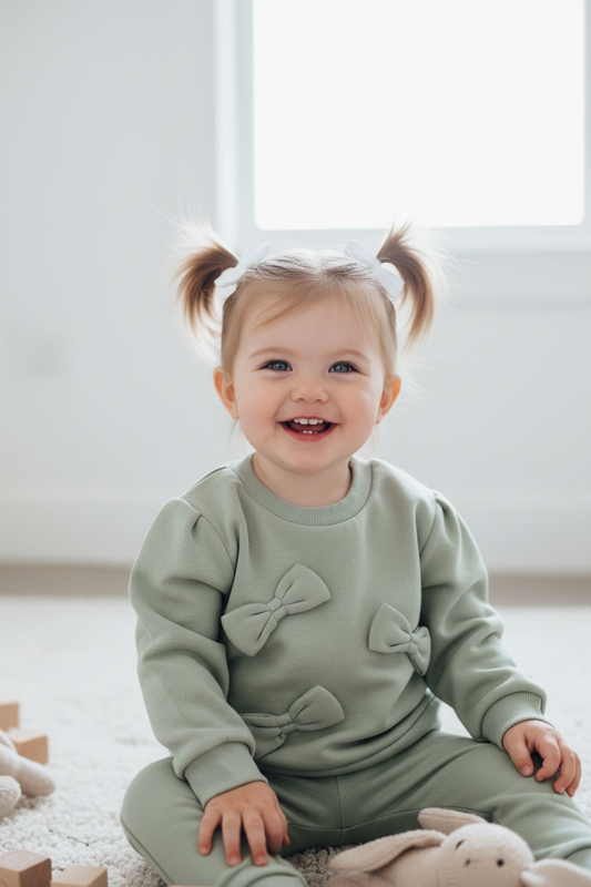 Coton ouaté vert avec trois boucles sur le devant