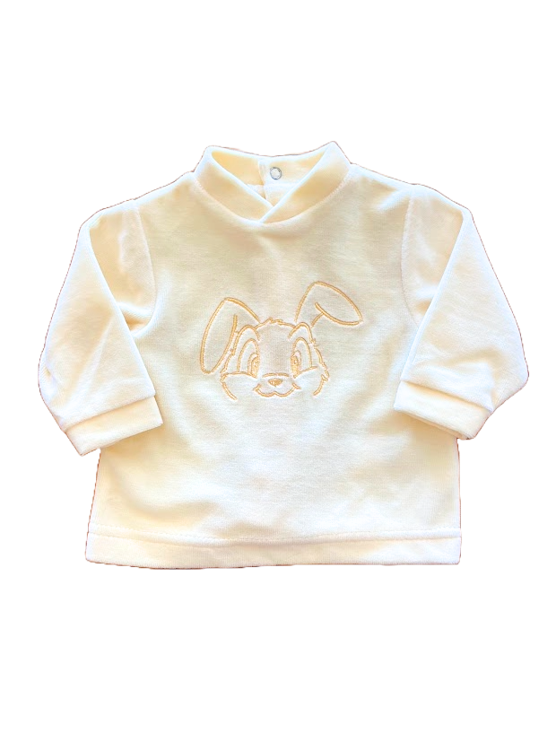 Chandail jaune broderie lapin