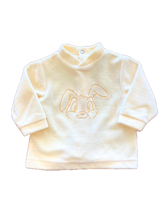 Chandail jaune broderie lapin