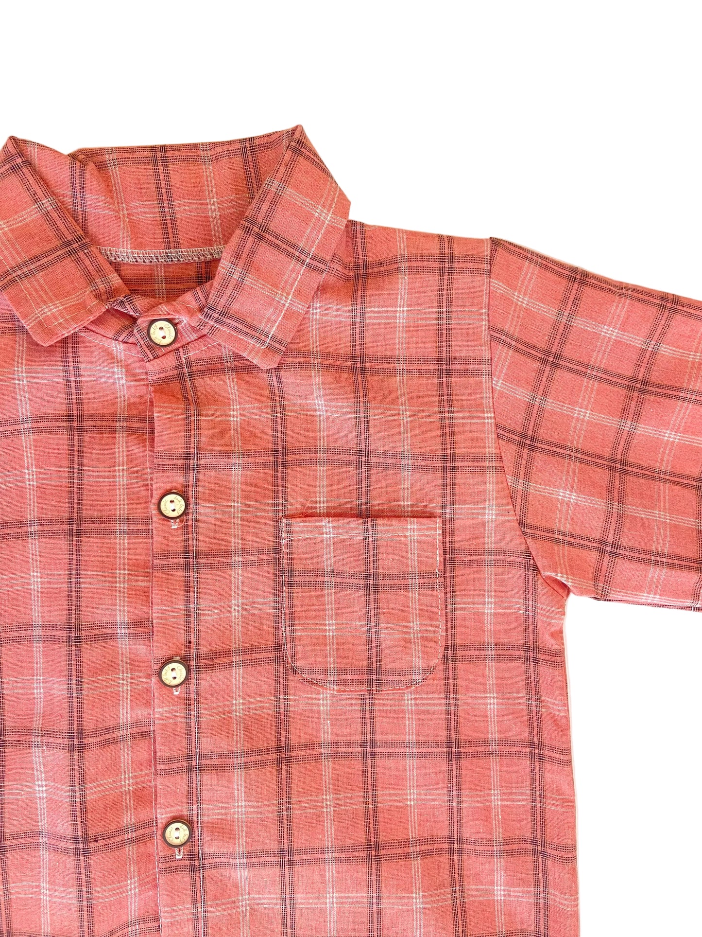 Chemise à Manche Courte Roge-Rose à Carreaux