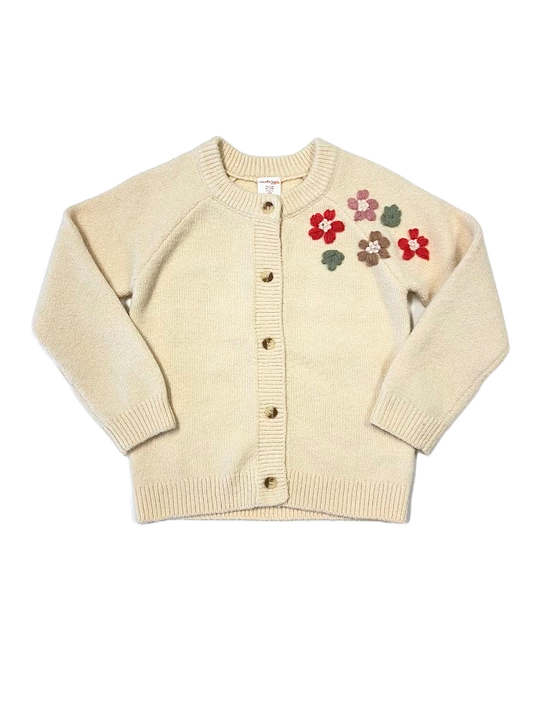 Veste de laine beige broderie fleuri