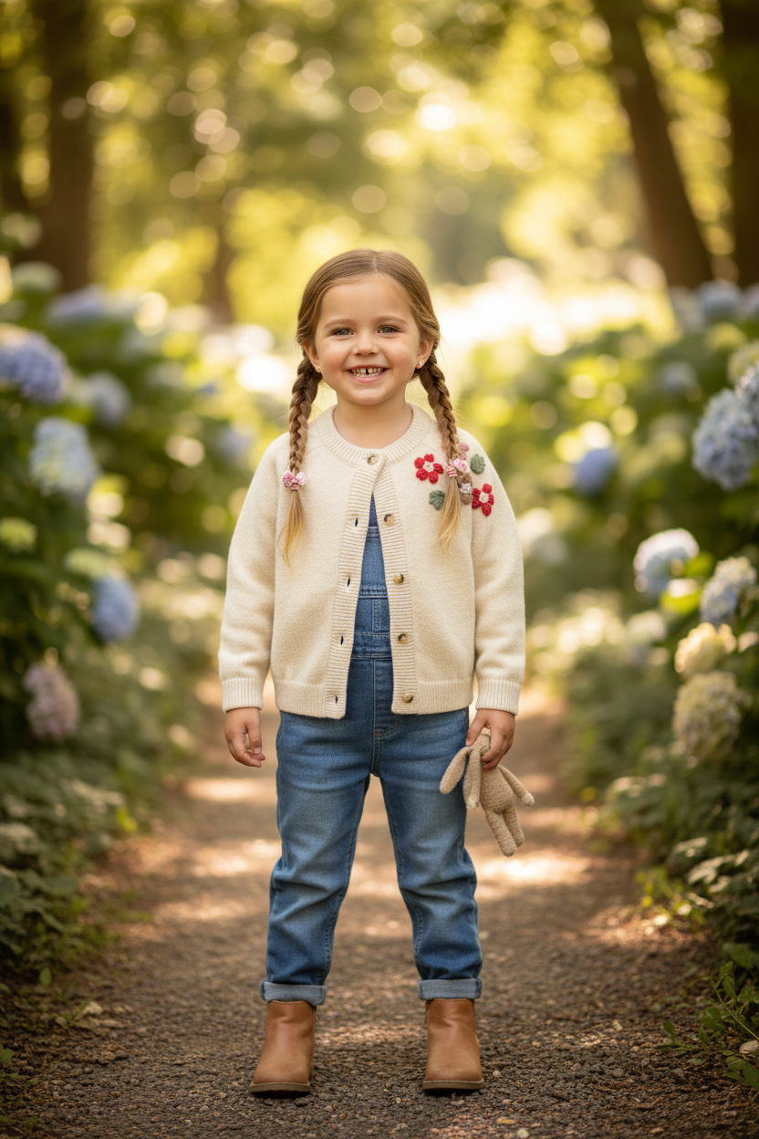 Cardigan Beige Broderie Fleuri