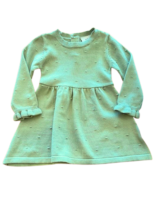 Robe tricot verte avec paire de collant blanc