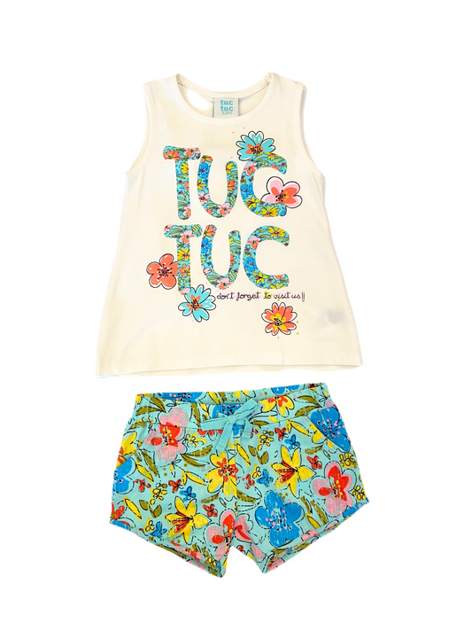 Ensemble camisole et short fleuri turquoise