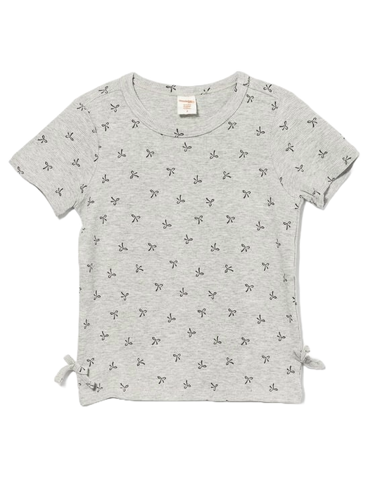 T-shirt gris imprimé de boucles noires avec duo de boucles sur les côtés