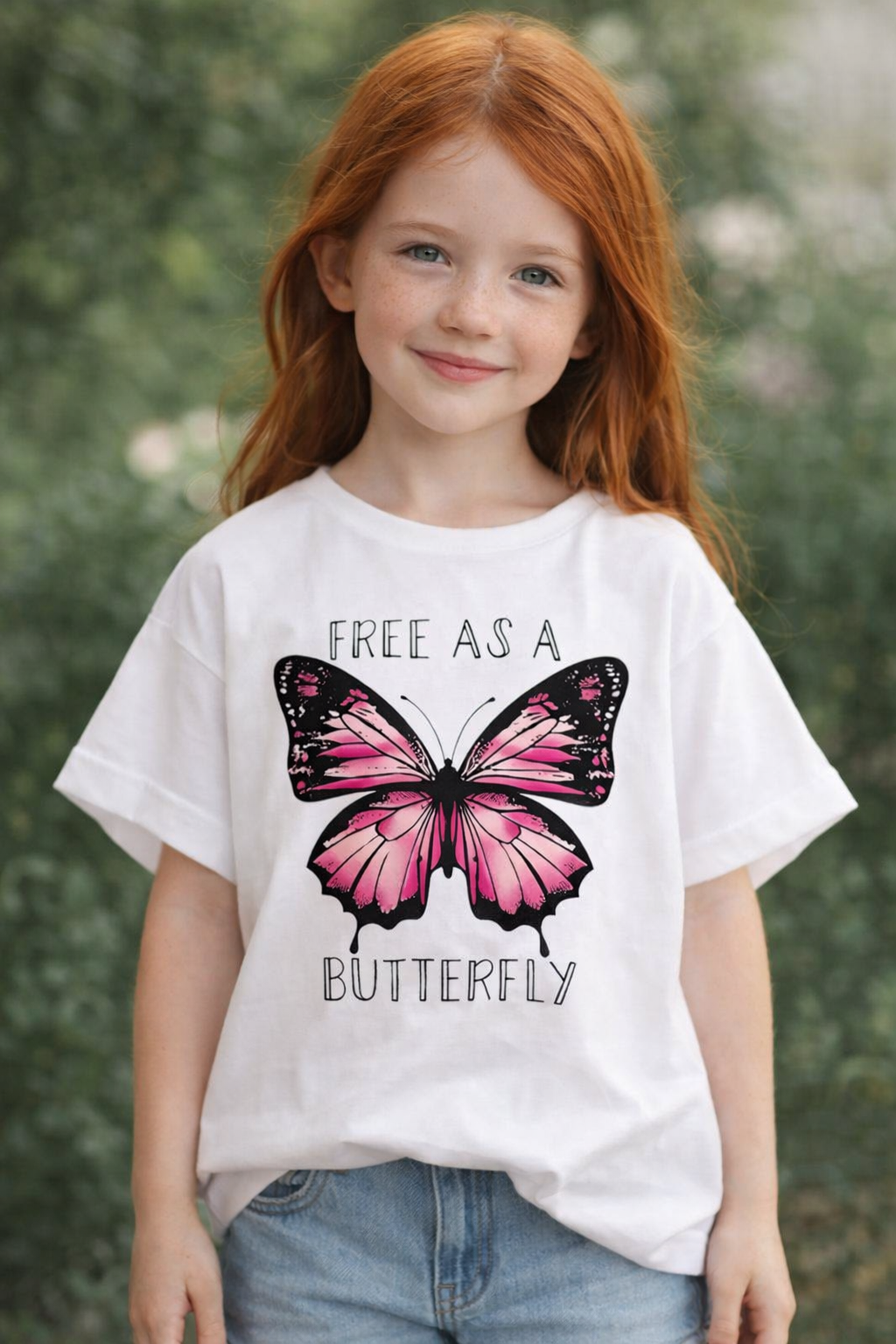 T-Shirt Papillon Rose - Blanc