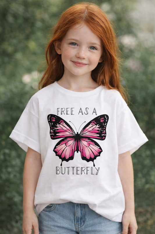 T-Shirt Papillon Rose - Blanc