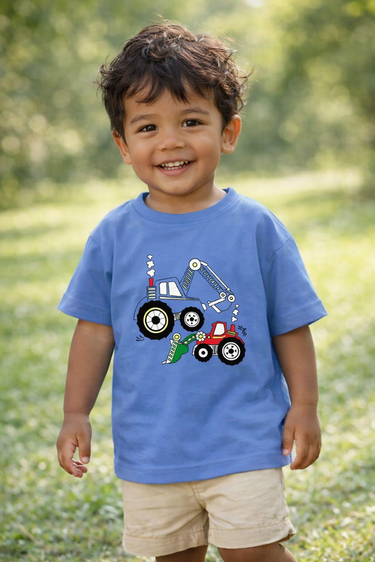 T-shirt Tracteur Bleu et Rouge - Modèle Bleu