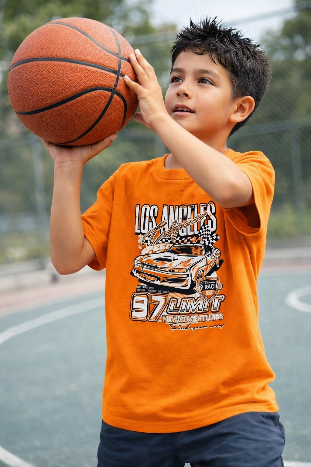 T-Shirt Voiture de Course Los Angeles - Orange