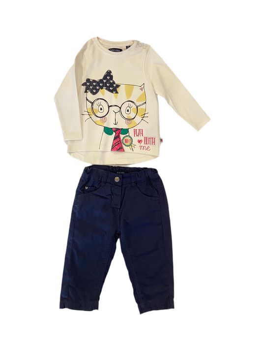 Ensemble chandail chat et pantalon bleu marin