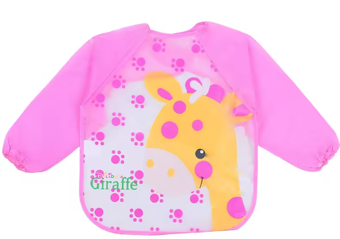 Bavoirs imperméables à manches longues pour tout-petits- Modèle Mme la Girafe- Rose