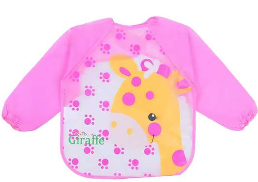 Bavoirs imperméables à manches longues pour tout-petits- Modèle Mme la Girafe- Rose