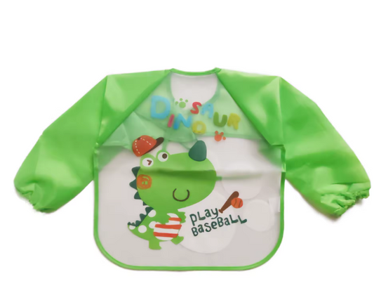 Bavoirs imperméables à manches longues pour tout-petits- Dino au Baseball- Vert-