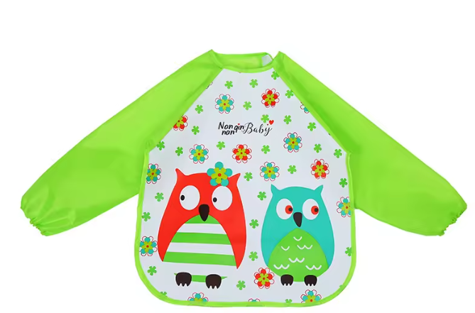 Bavoirs imperméables à manches longues pour tout-petits - Hiboux amitié - Vert-