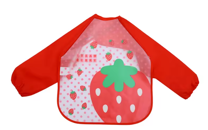 Bavoirs imperméables à manches longues pour tout-petits - Modèle Pluie de Fraise - Rouge -
