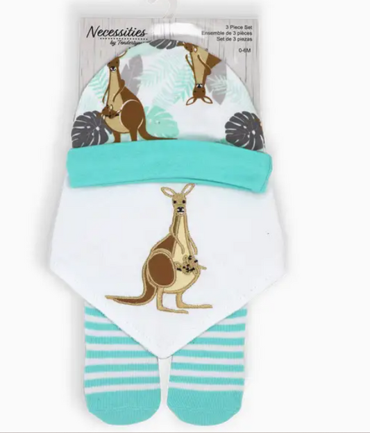 Ensemble Bonnet, Bavoir et Chaussettes - Modèle Kangourou