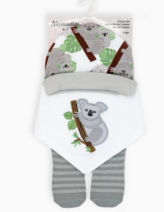 Ensemble Bonnet, Bavoir et Chaussettes - Modèle Gentil Koala
