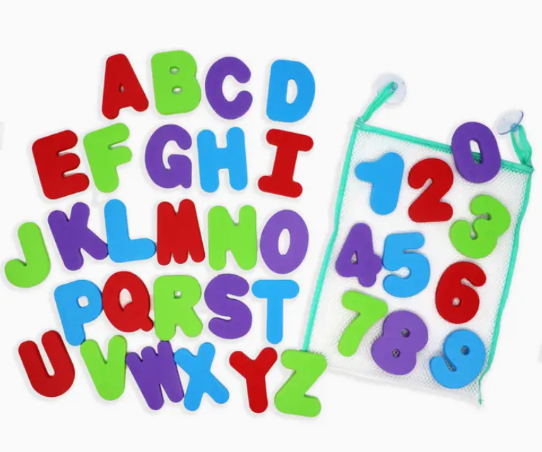 Lettres et chiffres pour le bain en mousse avec sac de rangement à ventouse