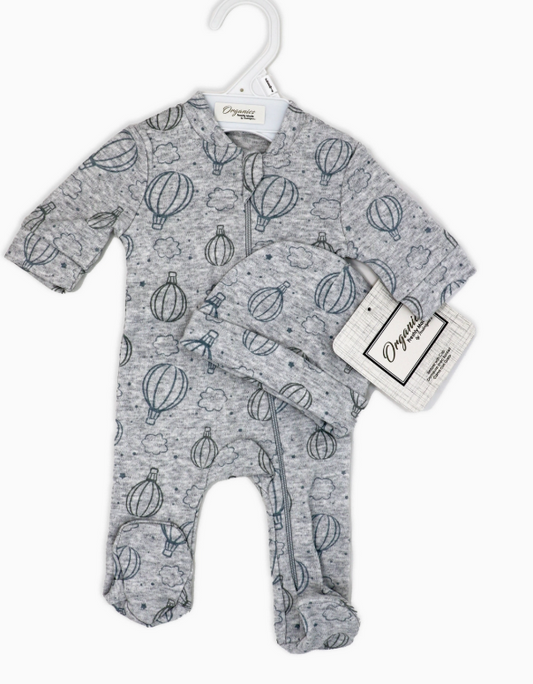 Pyjama/Grenouillère en coton biologique pour prématuré avec bonnet