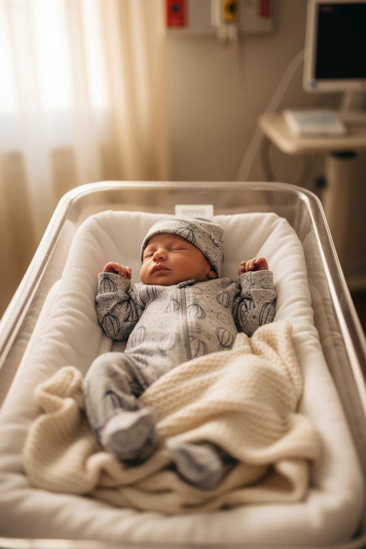 Pyjama/Grenouillère en coton biologique pour prématuré avec bonnet