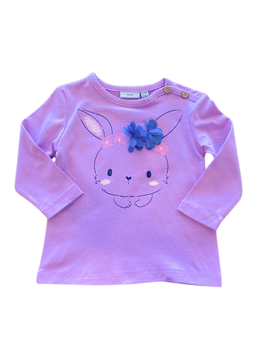 Chandail manche longue mauve imprimé lapin avec fleur