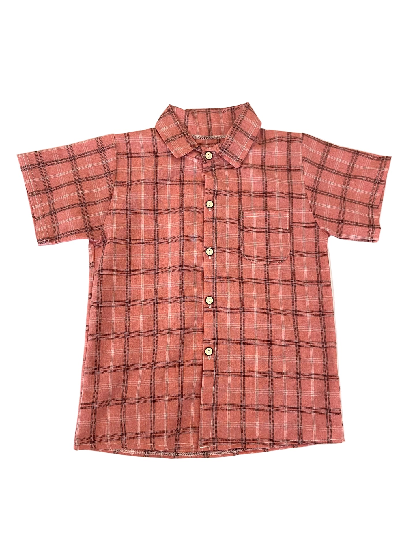 Chemise à Manche Courte Roge-Rose à Carreaux